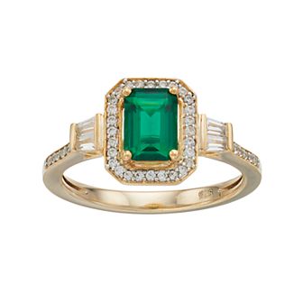 14k Gold Over Silver Lab-Created Emerald & White Sapphire Halo Ring