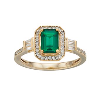 MASTERPIECE 14k Gold Over Silver Lab-Created Emerald & White Sapphire Halo Ring
