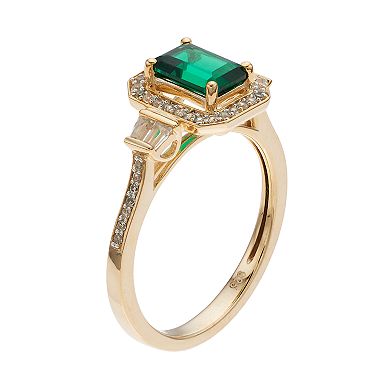 14k Gold Over Silver Lab-Created Emerald & White Sapphire Halo Ring