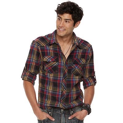 Big Tall Rock Republic Plaid Roll-Tab Flannel Button-Down Shirt