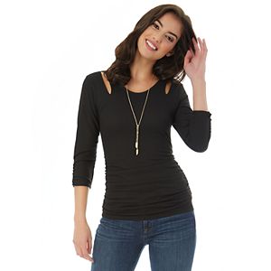 Juniors' IZ Byer Cutout-Shoulder Ruched Top