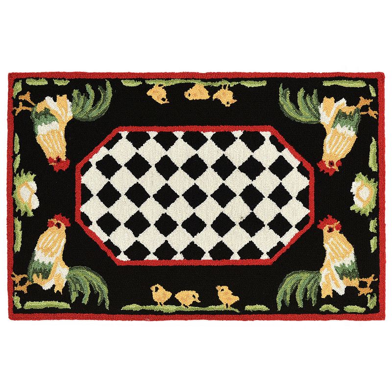 Liora Manne Frontporch Rooster Indoor Outdoor Rug, Black, 5X7.5 Ft