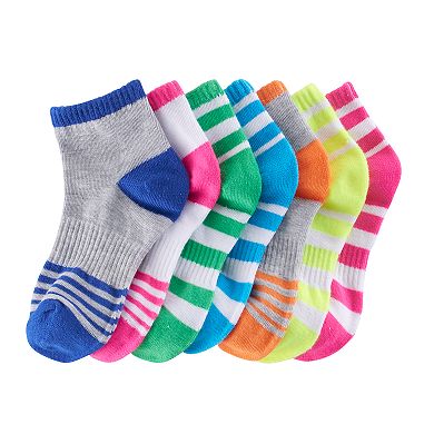 Girls 4-16 SO® 7-pk. Neon Stripe Quarter Socks