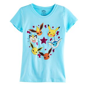 Girls 7-16 Pokemon Pikachu, Eevee, Meowth, Vaporeon, Jolteon & Flareon Graphic Tee