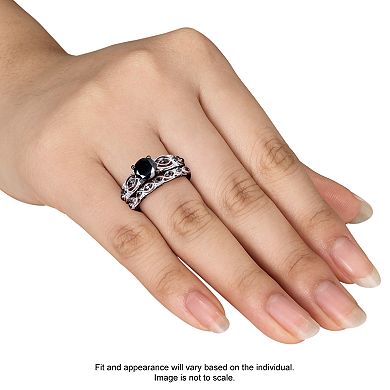 Stella Grace 10k White Gold 1 3/8 Carat T.W. Black Diamond Swirl Engagement Ring Set