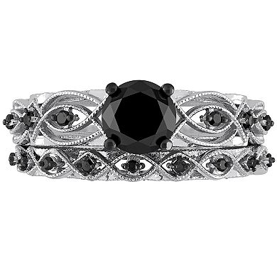 Stella Grace 10k White Gold 1 3/8 Carat T.W. Black Diamond Swirl Engagement Ring Set