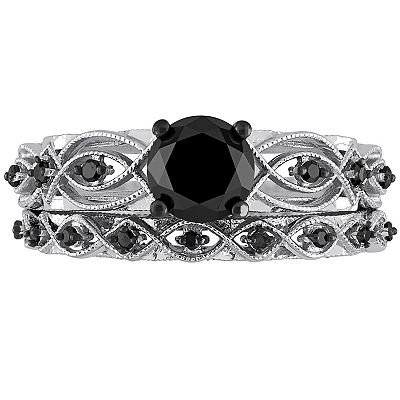 Stella Grace 10k White Gold 1 3 8 Carat T.W. Black Diamond Swirl Engagement Ring Set
