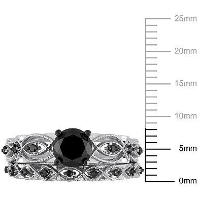 Stella Grace 10k White Gold 1 3/8 Carat T.W. Black Diamond Swirl Engagement Ring Set