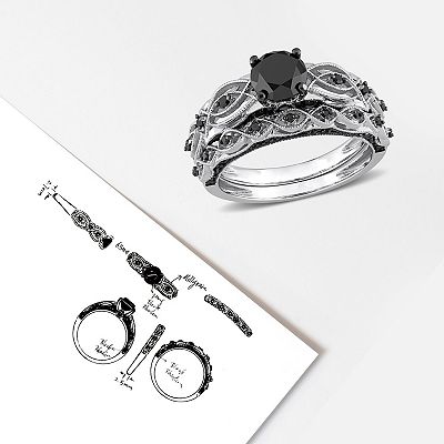 Stella Grace 10k White Gold 1 3 8 Carat T.W. Black Diamond Swirl Engagement Ring Set