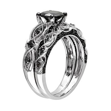 Stella Grace 10k White Gold 1 3/8 Carat T.W. Black Diamond Swirl Engagement Ring Set