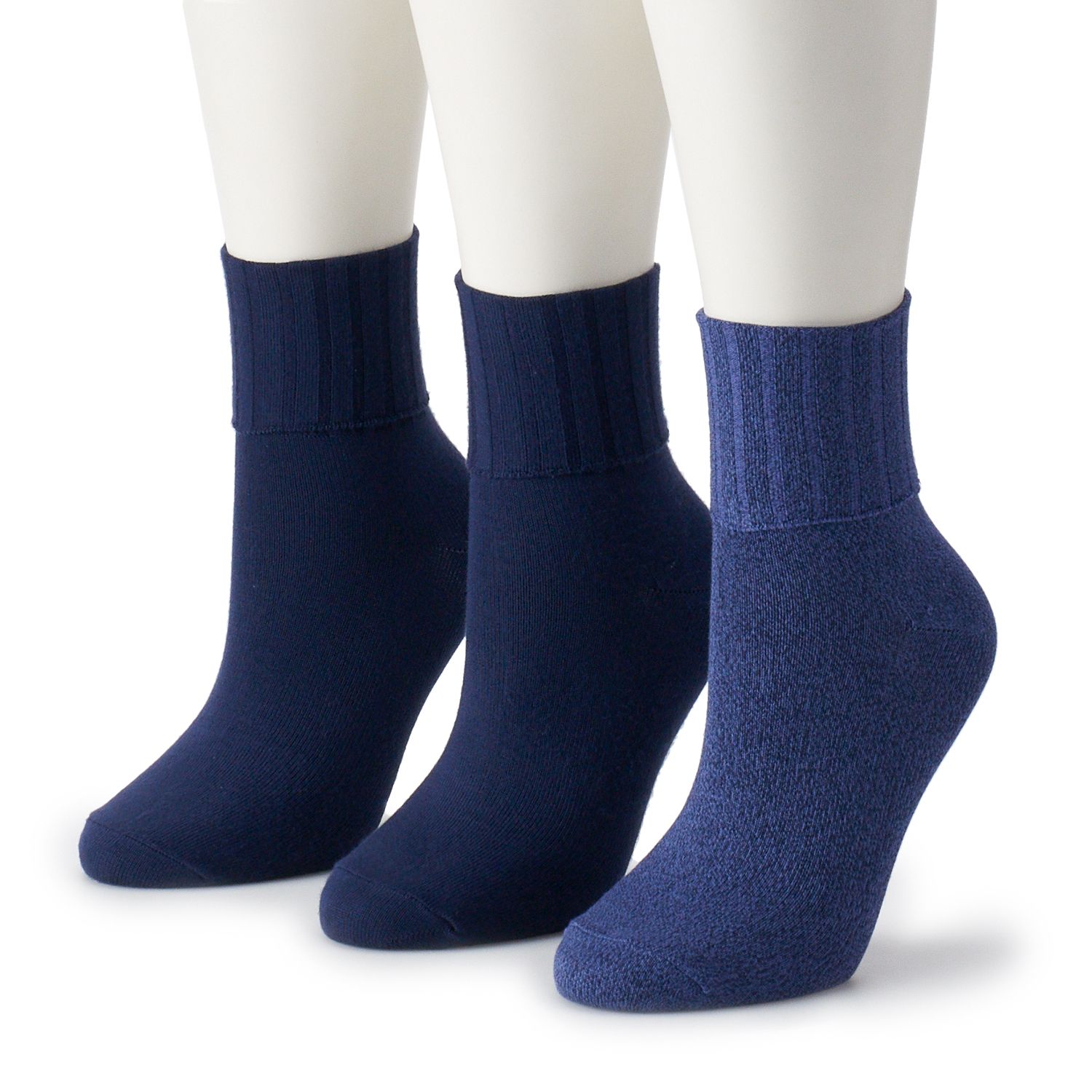 3-pk. Turn Cuff Ribbed Crew Socks