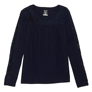 Girls 7-16 & Plus Size French Toast Lace Yoke Henley Tee