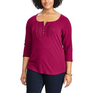 Plus Size Chaps Cotton Pintuck Lace Bib Top