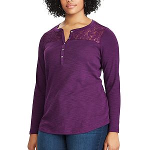 Plus Size Chaps Lace Yoke Henley Shirt