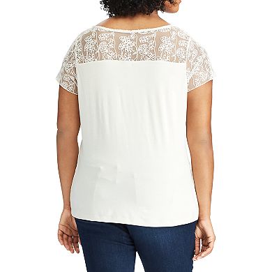 Plus Size Chaps Knit Lace Short Sleeve Tee