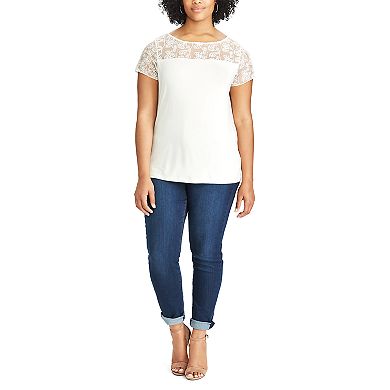 Plus Size Chaps Knit Lace Short Sleeve Tee