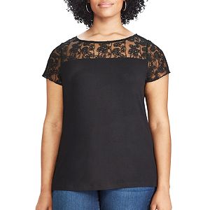 Plus Size Chaps Knit Lace Short Sleeve Tee