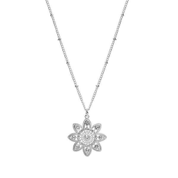 LC Lauren Conrad Long Milgrain Flower Pendant Necklace