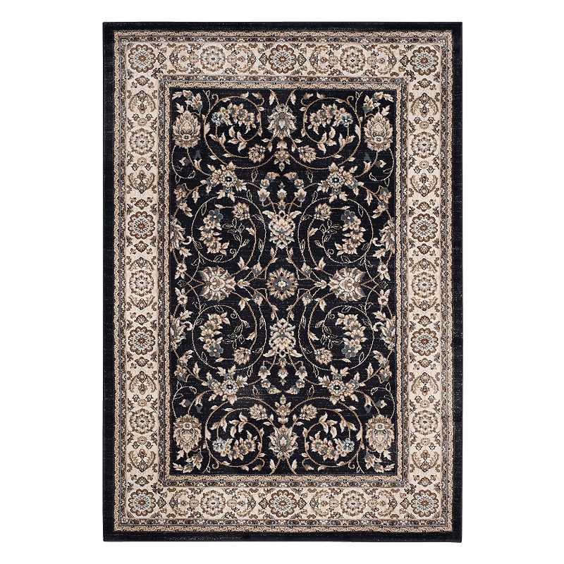 Safavieh Lyndhurst Framed Scrolling Floral Rug, Grey, 7Ft Rnd