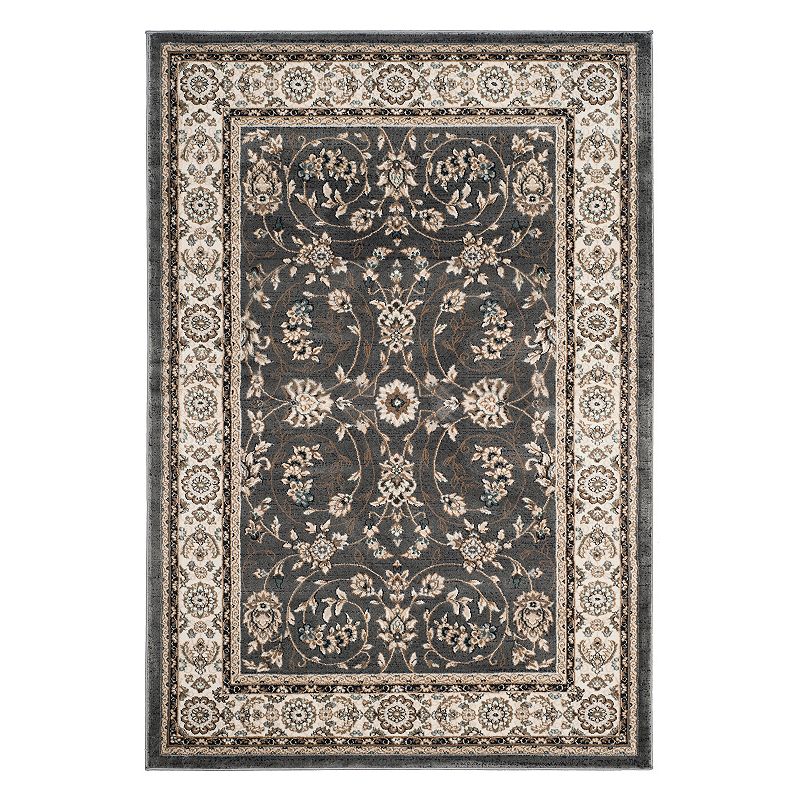 Safavieh Lyndhurst Framed Scrolling Floral Rug, Grey, 7Ft Sq