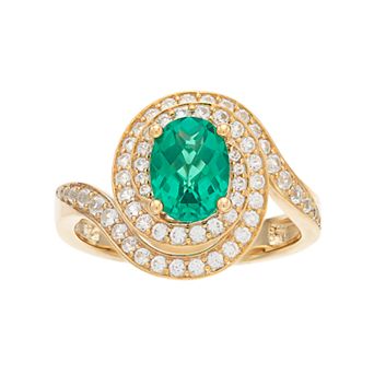 14k Gold Over Silver Lab-Created Emerald & White Sapphire Oval Halo Ring