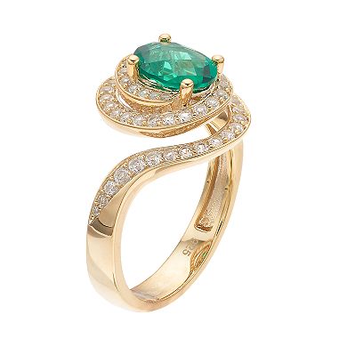 MASTERPIECE 14k Gold Over Silver Lab-Created Emerald & White Sapphire Oval Halo Ring