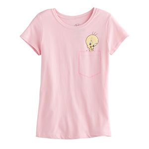 Girls 7-16 Looney Toons Tweety Bird Pocket Graphic Tee