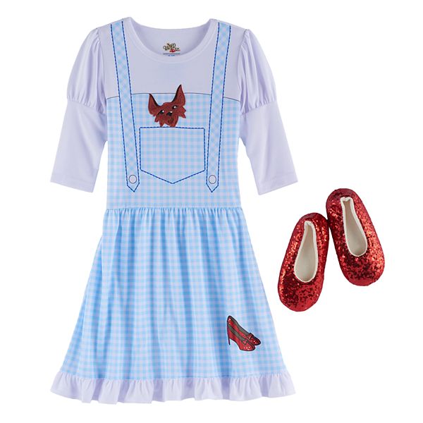 Girls 4 12 The Wizard Of Oz Dorothy Costume Nightgown Red Sequin Slippers Set