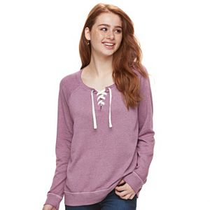 Juniors' SO® Lace-Up Long Sleeve Sweatshirt