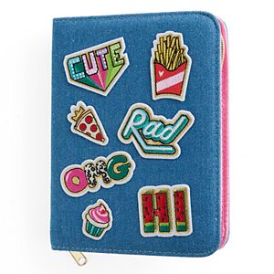 Embroidered Patches Denim Zip-Around Journal