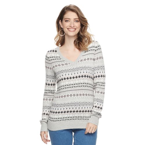 Women's Croft & Barrow® V-Neck Fairisle Sweater