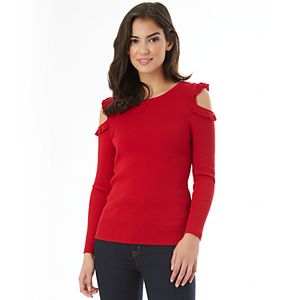 Juniors' IZ Byer Ruffled Cold Shoulder Sweater