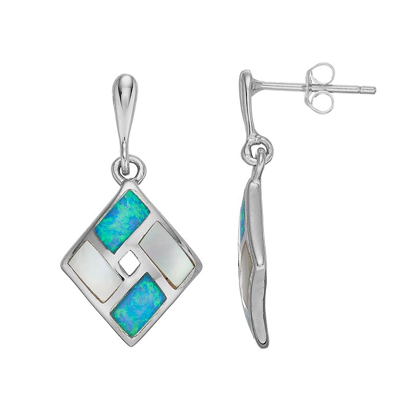 Sterling Silver Mother-of-pearl & Lab-created Blue Opal Kite Drop Earrings, Women's