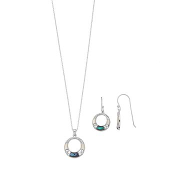 Argento Forte Sterling Silver Abalone & Mother-of-Pearl Circle Pendant & Earring Set