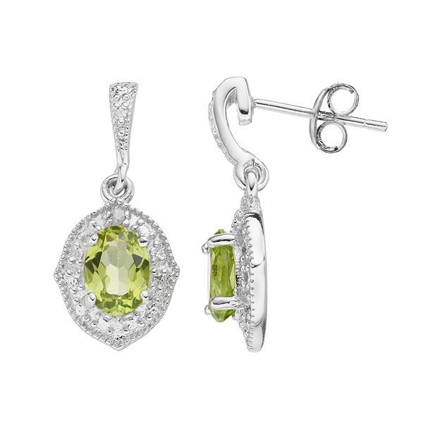 RADIANT GEM Sterling Silver Peridot & Diamond Accent Drop Earrings