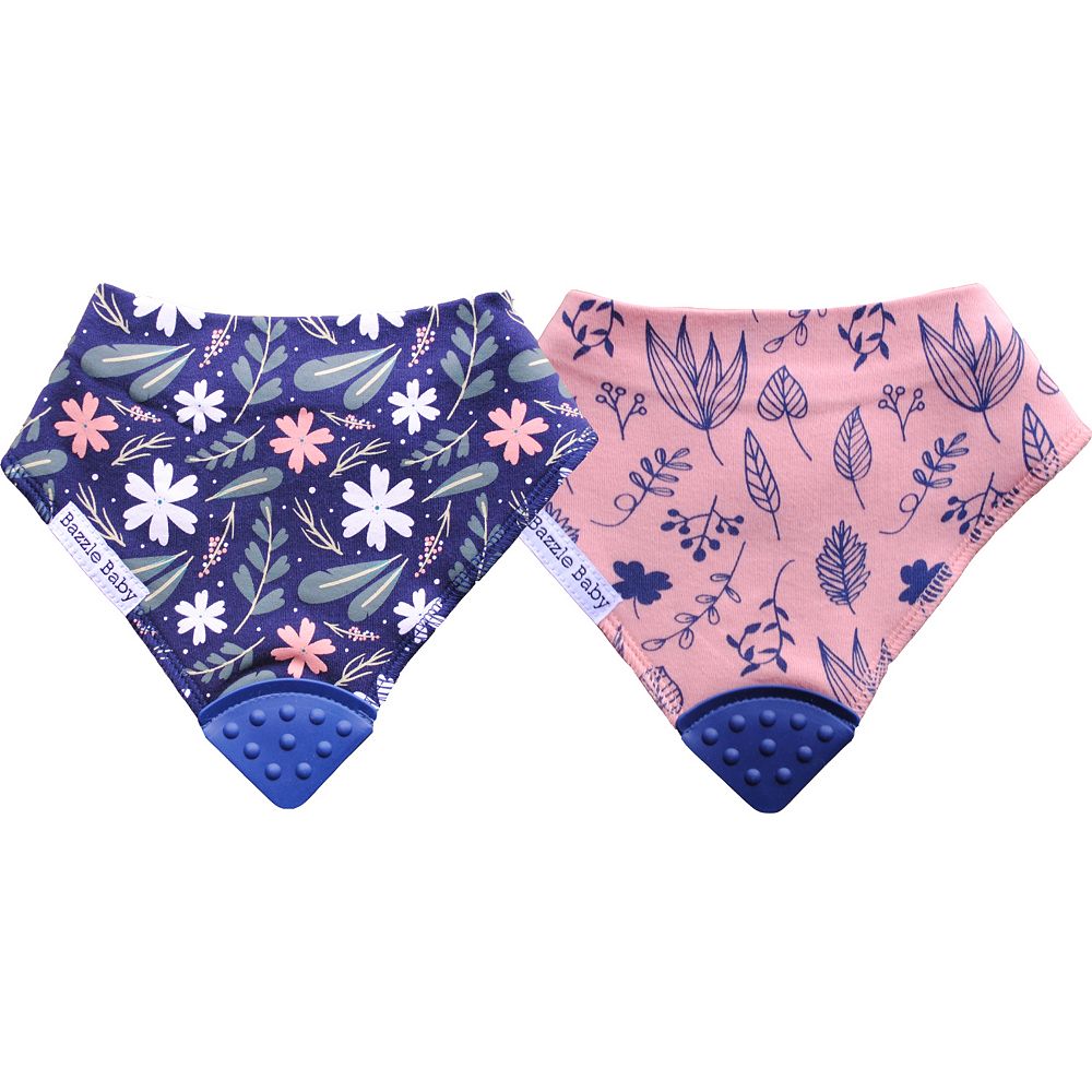 Bazzle Baby 2-pack Modern Floral Bandana Bib and Teether Set