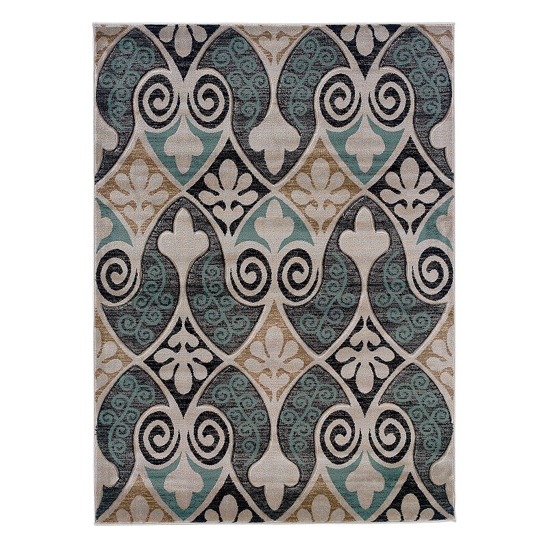 Linon Milan Floral Scroll Rug, Black, 8X10 Ft