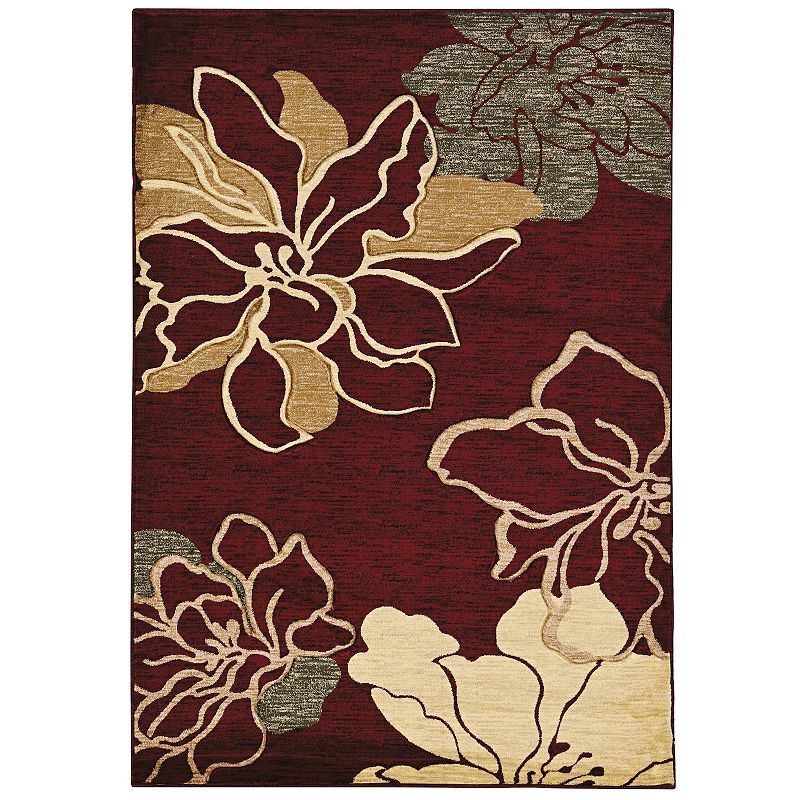 Linon Milan Floral Rug, Red, 5X7 Ft