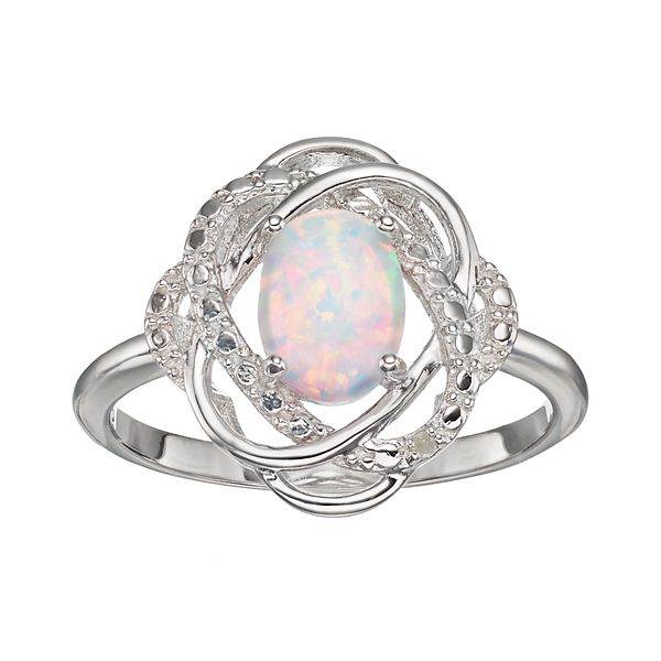 RADIANT GEM Sterling Silver Lab-created Opal & Diamond Accent Ring