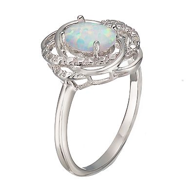 RADIANT GEM Sterling Silver Lab-created Opal & Diamond Accent Ring