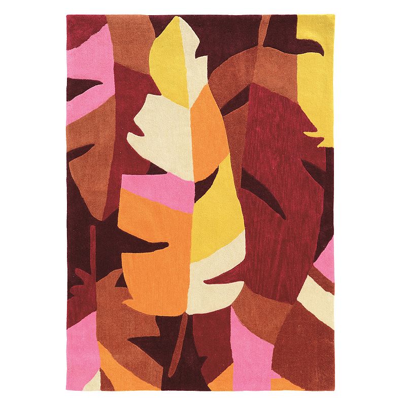 Linon Trio Tropic Leaf Rug, Pink, 8X10 Ft