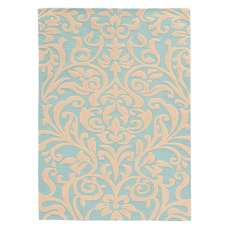 Linon Trio Damask Rug, Blue, 5X7 Ft