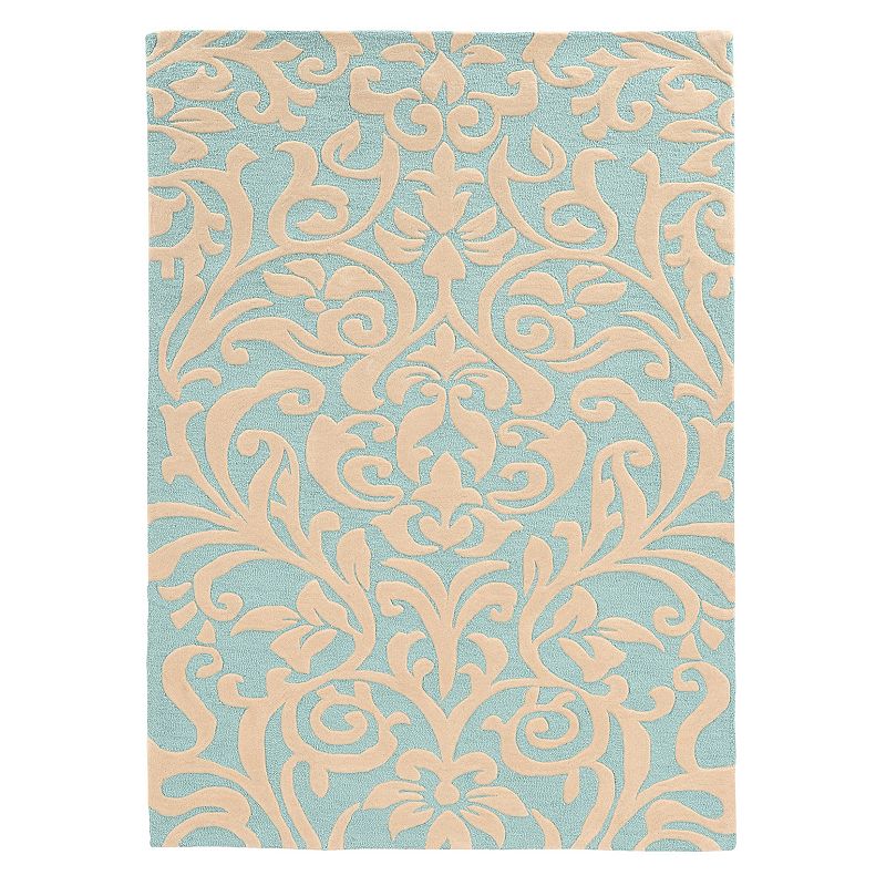 Linon Trio Damask Rug, Blue, 5X7 Ft