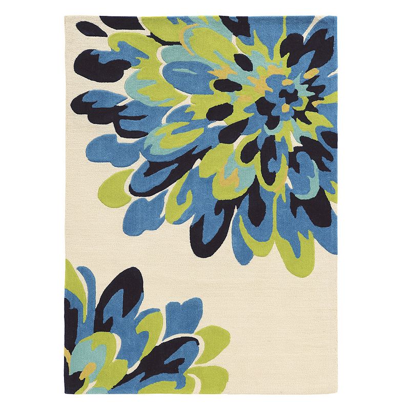 Linon Trio Bloom Floral I Rug, Beig/Green, 5X7 Ft