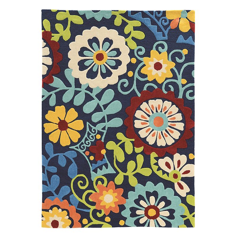 Linon Trio Multi Floral II Rug, Blue, 5X7 Ft