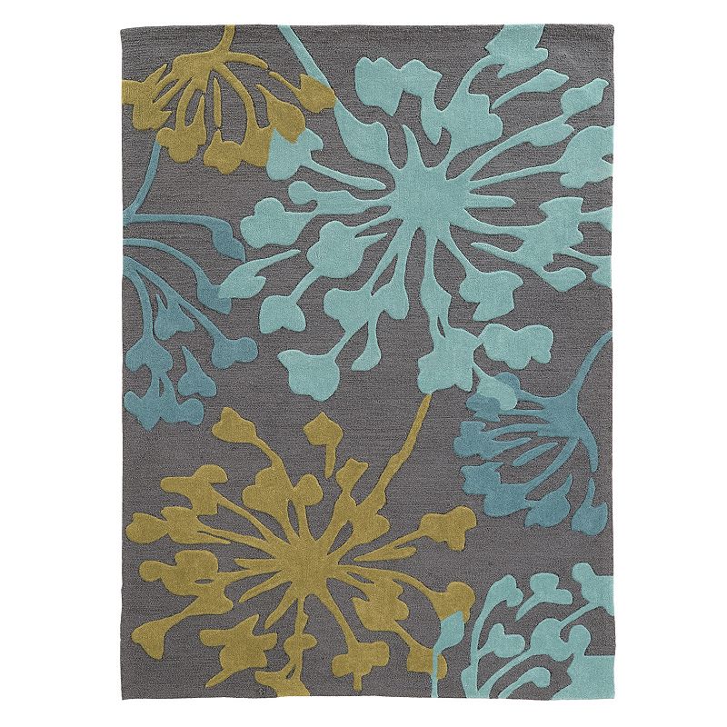 Linon Trio Bold Floral II Rug, Grey, 5X7 Ft
