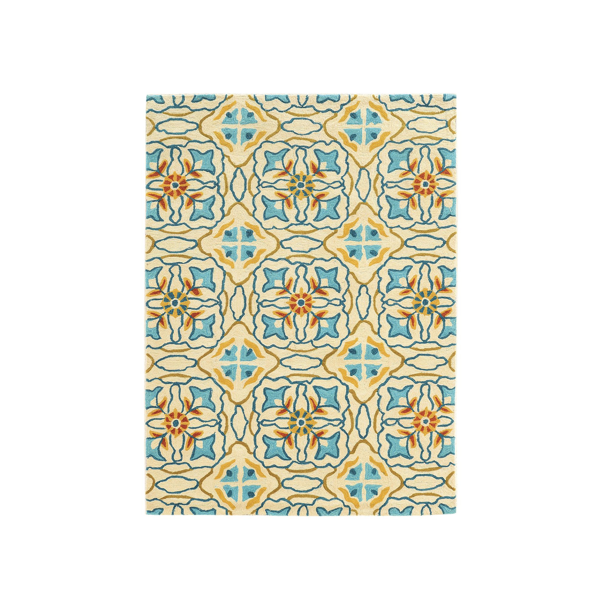 Linon Trio Geometric Floral I Rug, Blues Gold