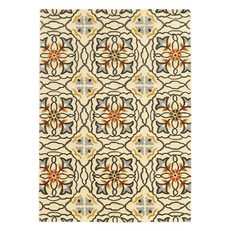 Linon Trio Geometric Floral I Rug, Beig/Green, 8X10 Ft