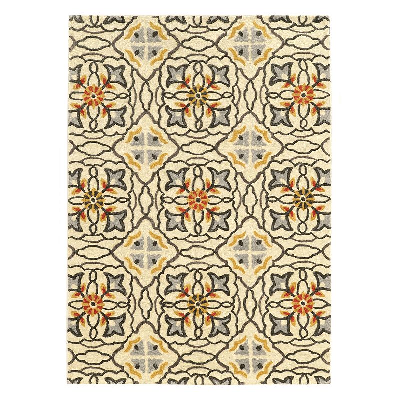 Linon Trio Geometric Floral I Rug, Beig/Green, 8X10 Ft