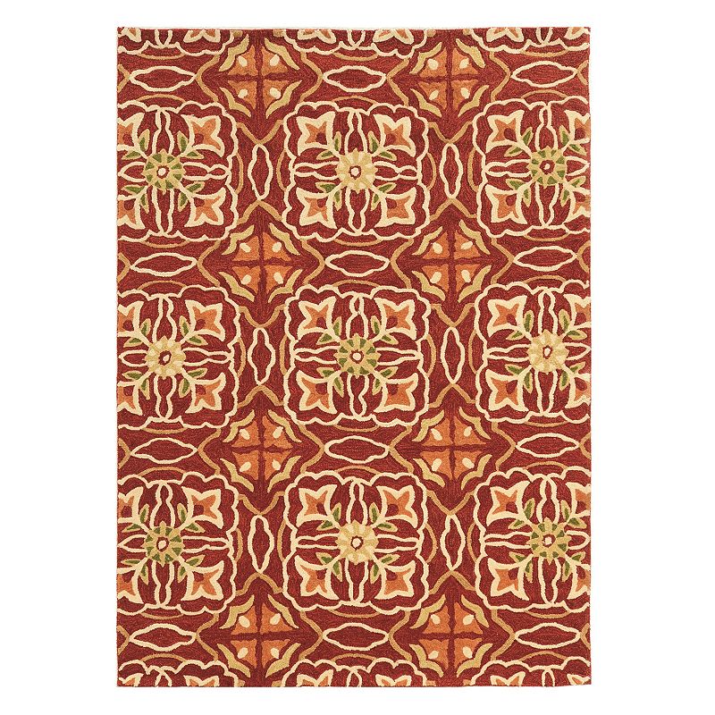 Linon Trio Geometric Floral I Rug, Red, 5X7 Ft